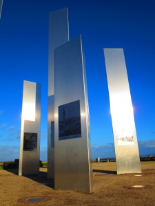 Tall silver blades, set high above the town of Pforsheim, bearing the names of civilians burned alive when the town was fire-bombed by the British during WWII.